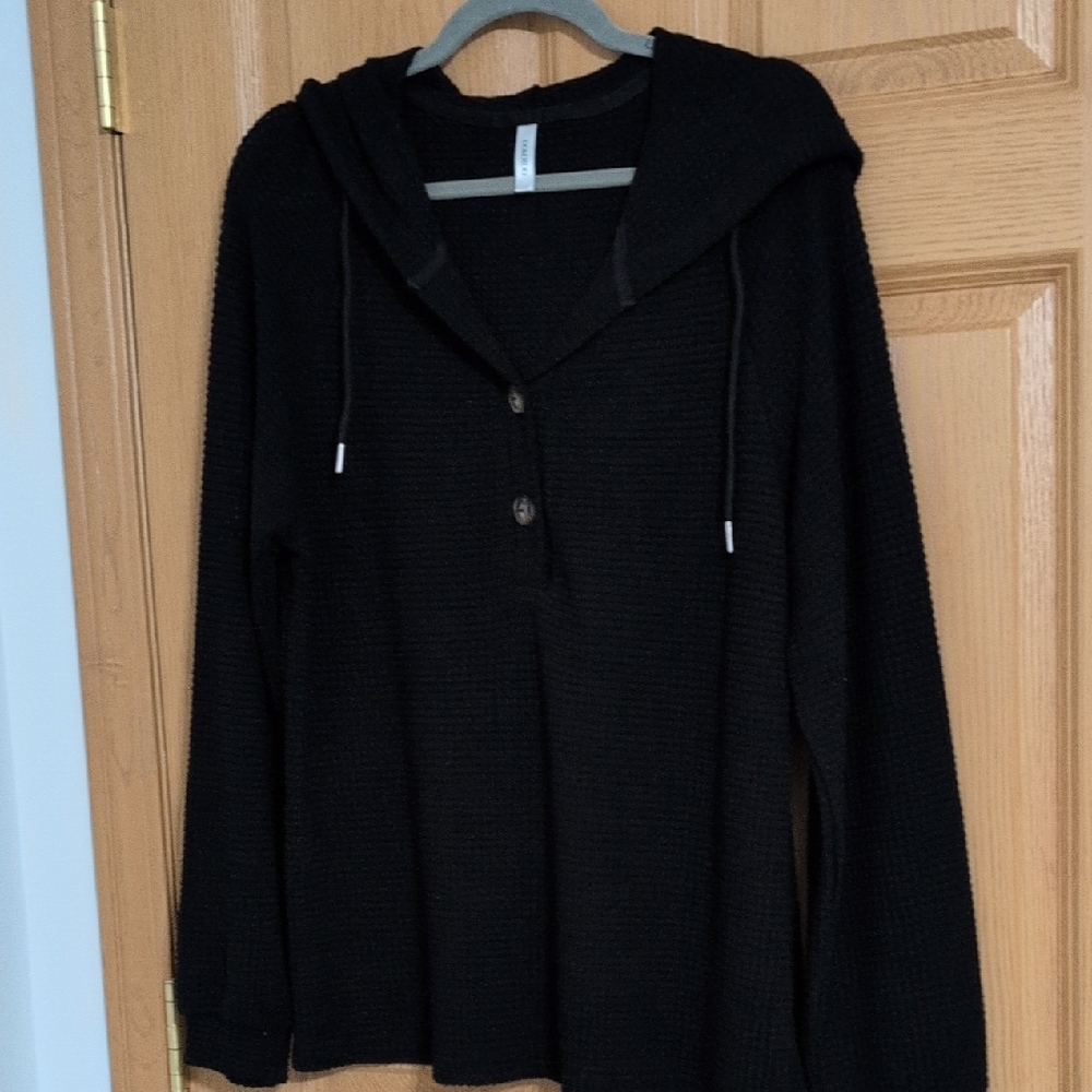 Black Hooded Knit Pullover Sweater